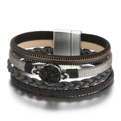 Olivenorma Natural Cluster Braided Leather Magnetic Leather Bracelet