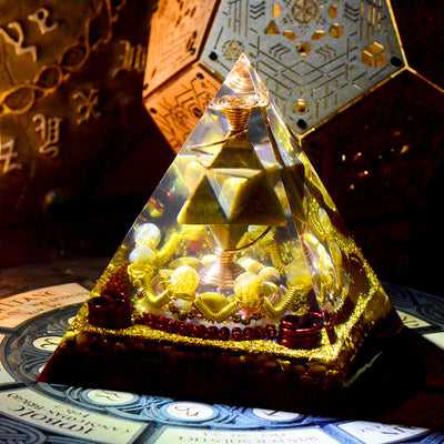 Olivenorma Merkaba Metatron's Cube Tiger Eye Citrine Tower Orgone Pyramid