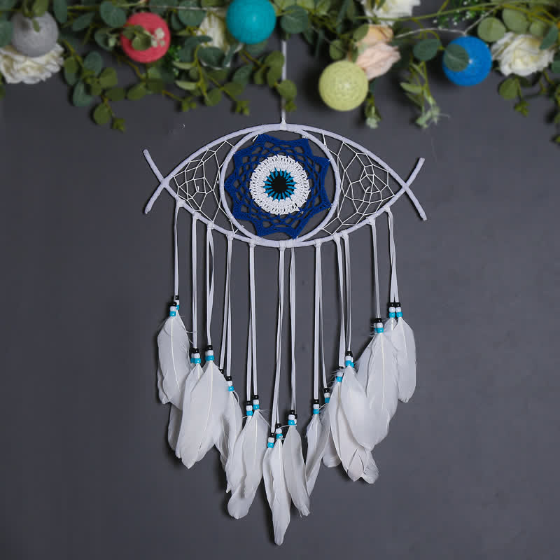 Blue Evil Eye Feather Dream Catcher