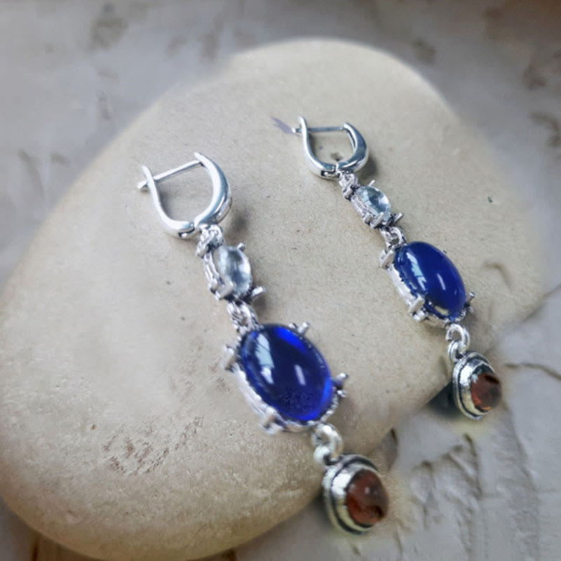 Olivenorma Oval Moonstone Sapphire Ethnic Witch Earrings