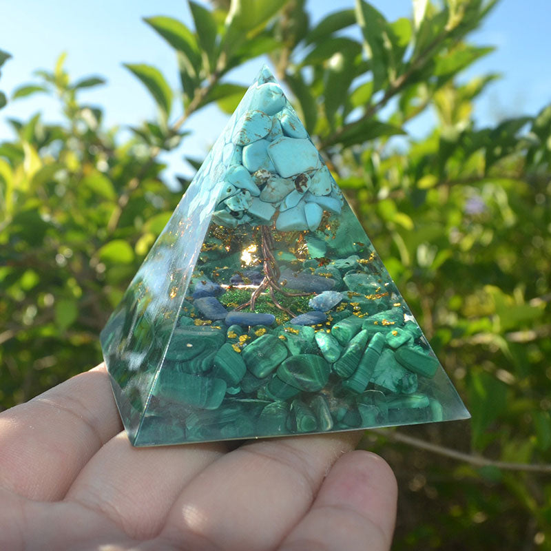 Olivenorma Turquoise With Malachite Tree Of Life Orgone Pyramid