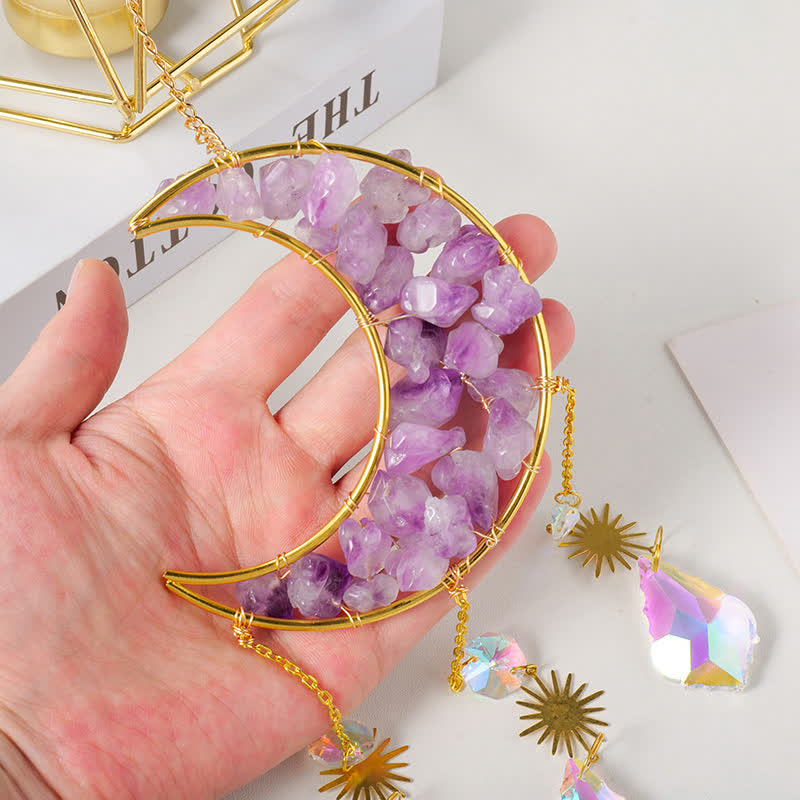 Olivenorma Cryrstal Amethyst Moon Gemstone Suncatcher