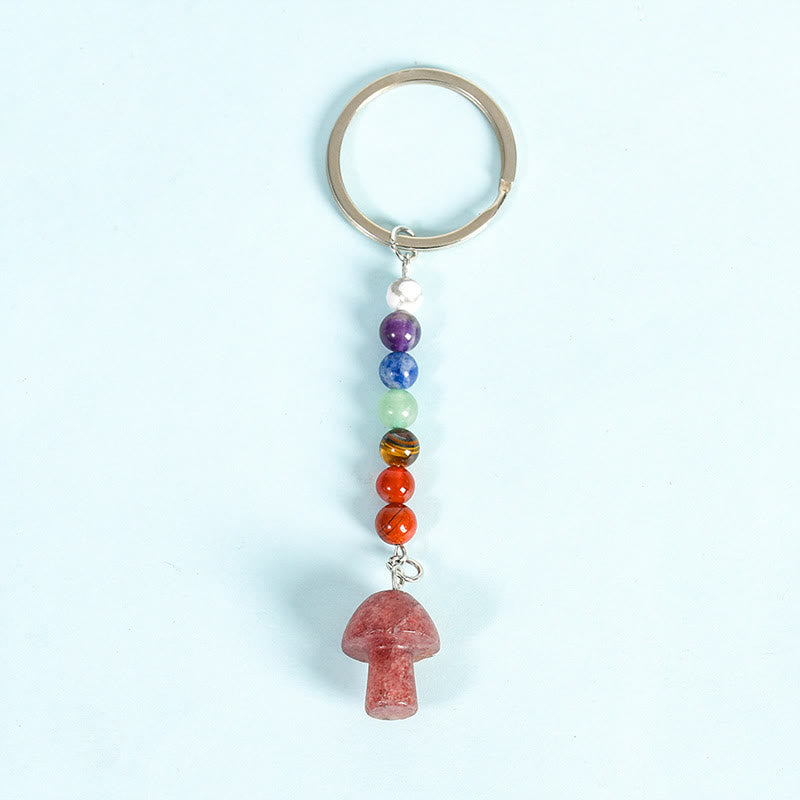 Olivenorma Chakra Crystal Mushroom Beaded Keychain