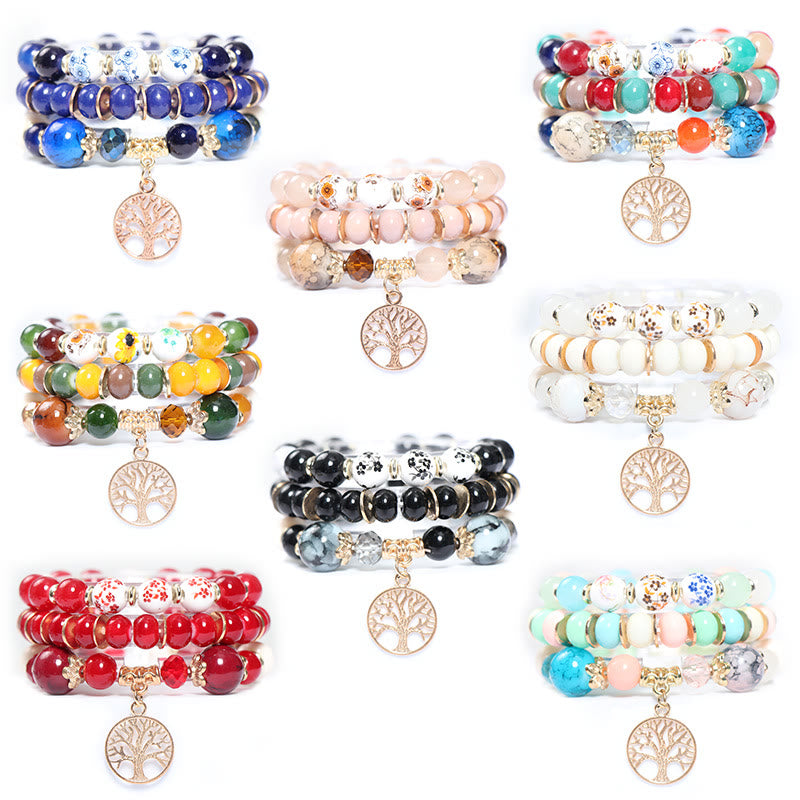 Olivenorma Boho Handmade Tree Of Life Crystal Bracelet Set