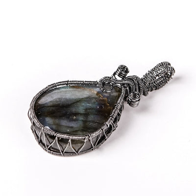 Olivenorma Natural Labradorite Amorphous Bound Wire Pendant Necklace