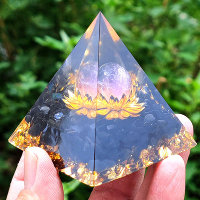 Olivenorma Black Tourmaline with Lepidolite Orgone Pyramid