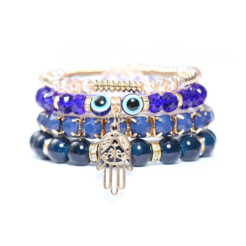 Olivenorma Evil Eye Hamsa Four Layer Beaded Bracelet Set