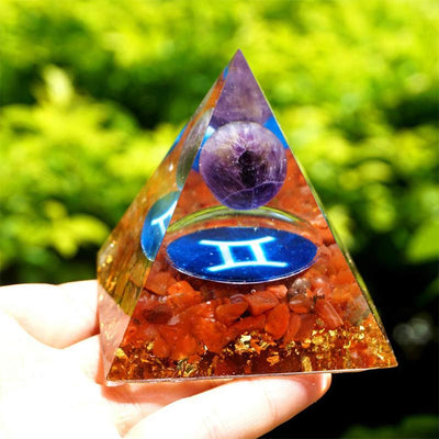 Olivenorma Amethyst with Red Agate Gemini Zodiac Orgone Pyramid