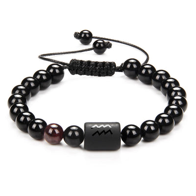 Olivenorma Natural Black Onyx Zodiac Men Woven Bracelet