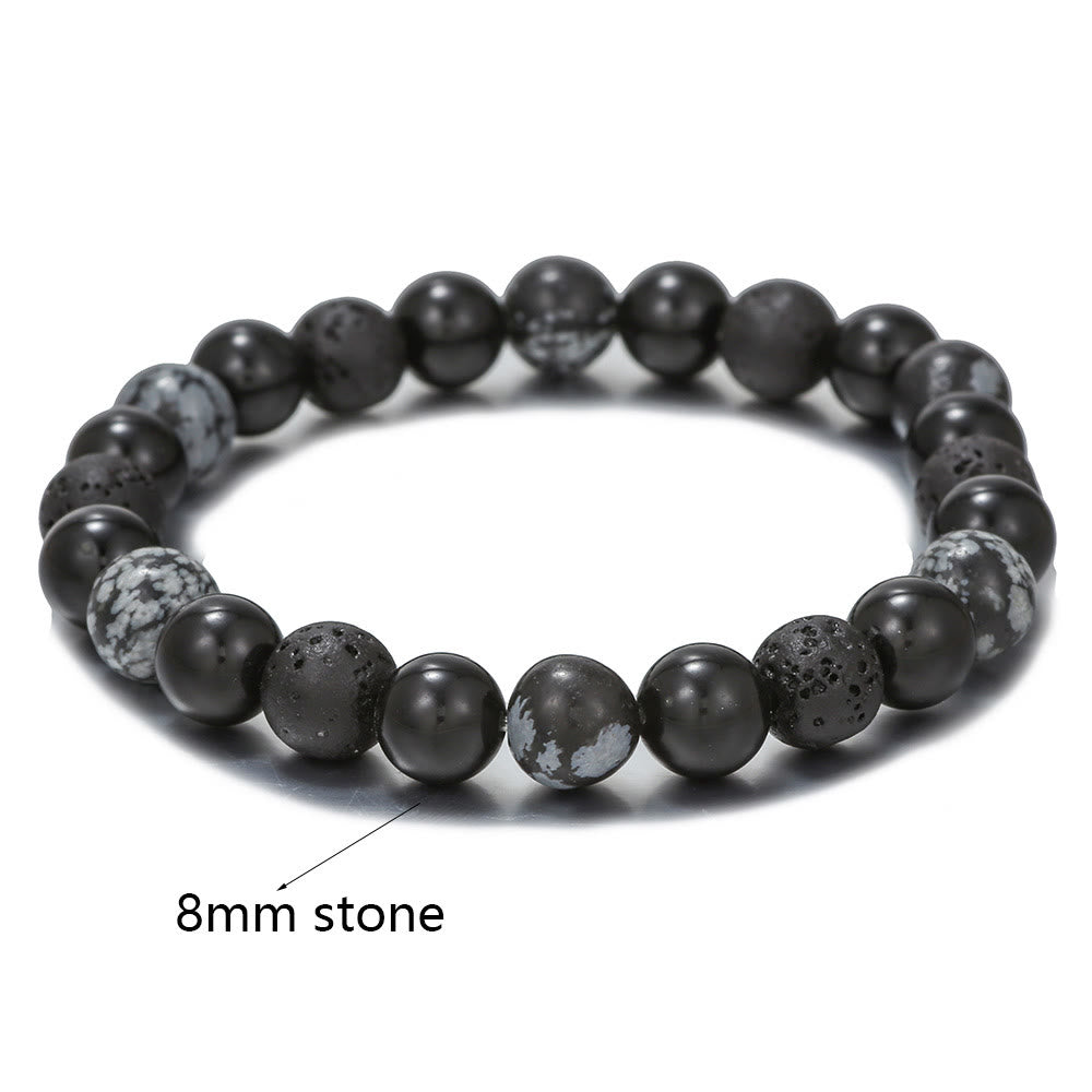 Olivenorma Black Onyx Snowflake Obsidian Lava Stone Beaded Men's Bracelet