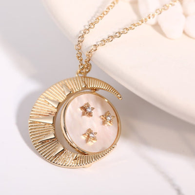 Olivenorma Nacre White Zircon Moon Star Gold Plated Copper Necklace