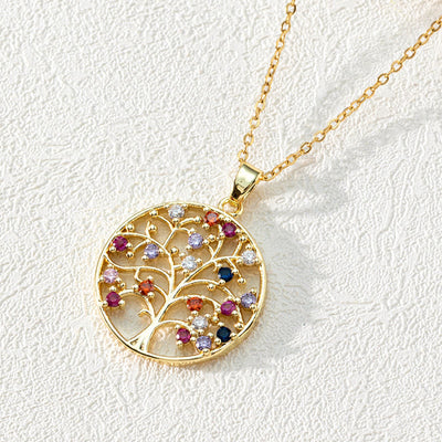 Olivenorma Zircon Round Hollow Tree of Life Pendant Clavicle Necklace