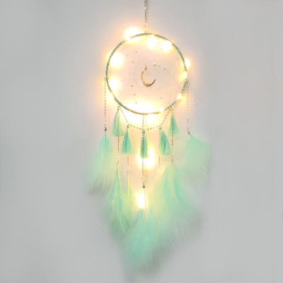 Olivenorma Fairy White Feather Moon Pendant Dream Catcher - Green - Without Lights - image 10