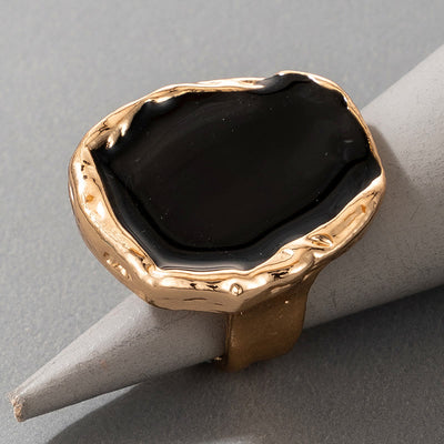 Olivenorma Exaggerated Irregular Gold Edged Resin Glue Adjustable Ring - image 4