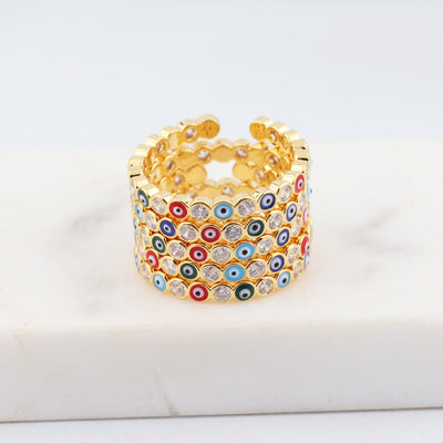 Olivenorma Colorful Evil Eye White Zircon Adjustable Ring