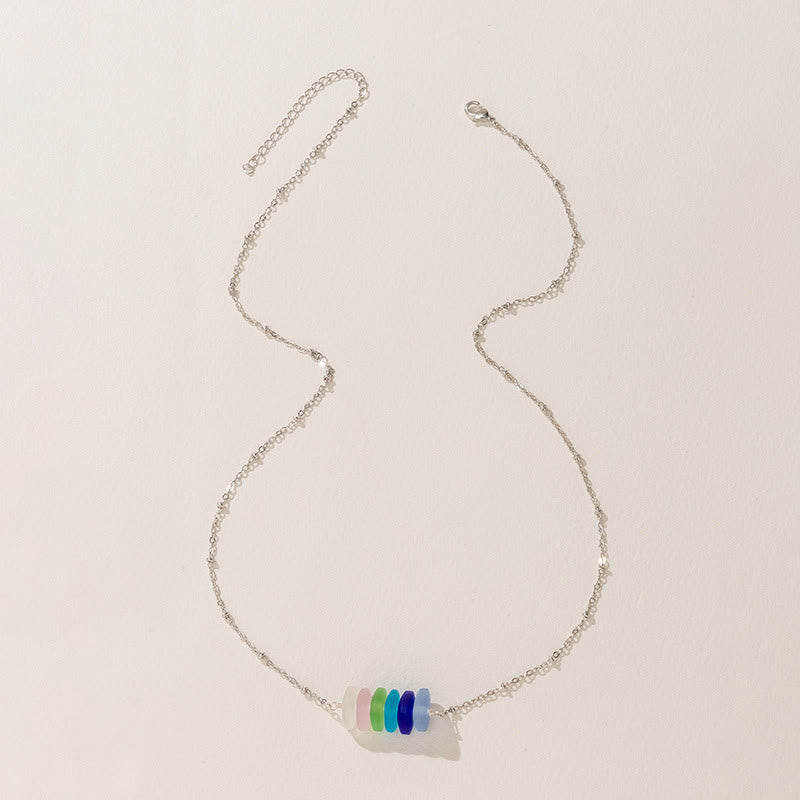 Olivenorma Colorful Sea Glass Geometric Design Necklace