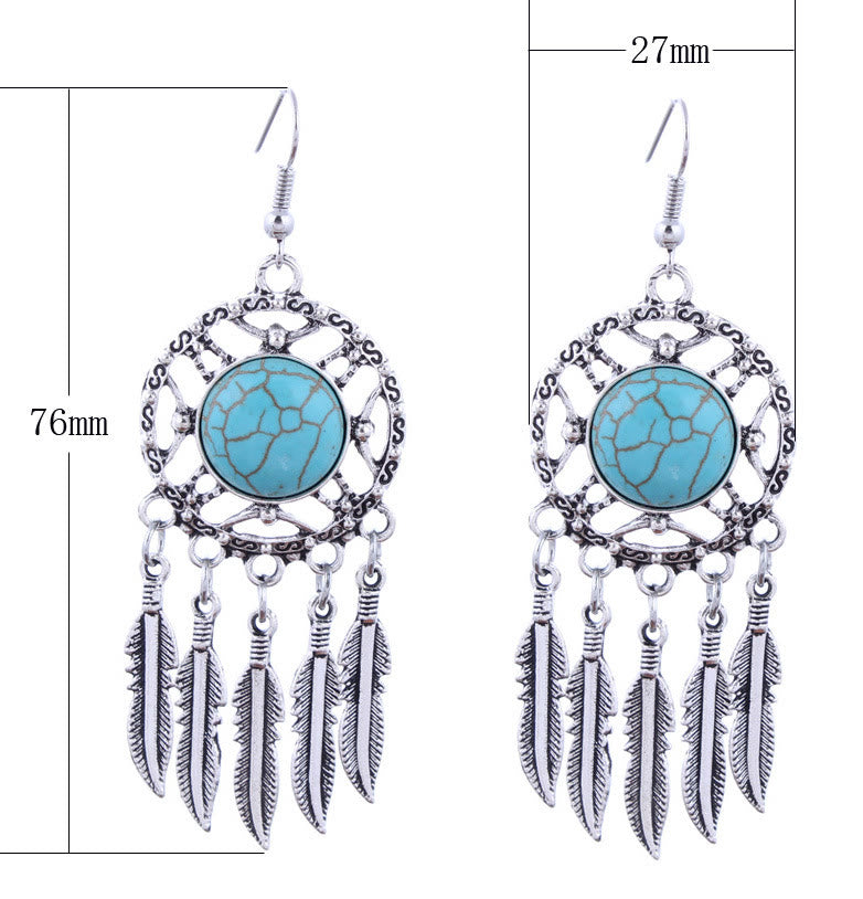 Olivenorma Boho Turquoise Feather Tassel Earrings - image 7