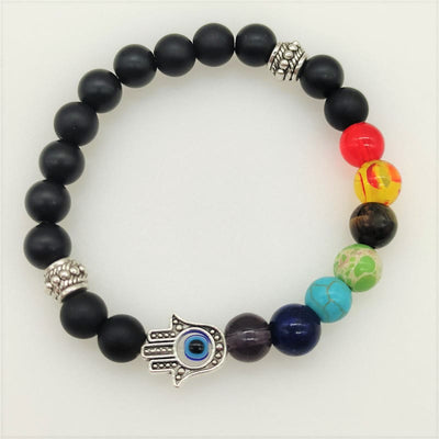 Olivenorma Colorful Chakra Evil Eye Hamsa Beaded Bracelet