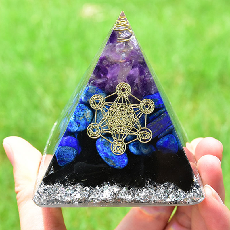 Olivenorma Amethyst Lapis Lazuli Black Tourmaline Metatron's Cube Symbol Orgone Pyramid