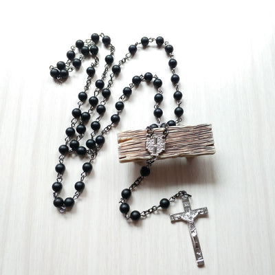 Olivenorma Brushed Black Onyx Cross Rosary Necklace