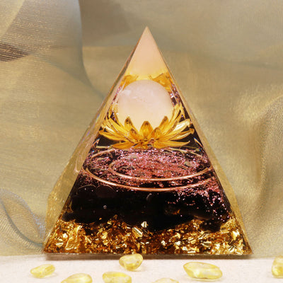 Olivenorma Clear Crystal Obsidia Lotus Symbol Orgone Pyramid