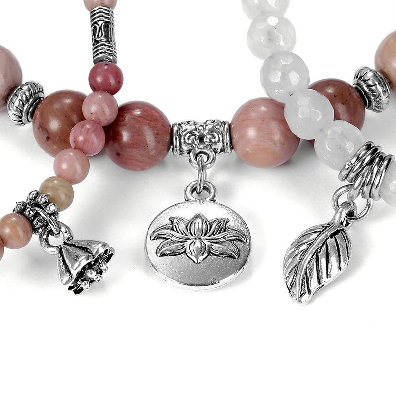 Olivenorma Rhodochrosite Lotus Symbol 3 - Piece Bracelet