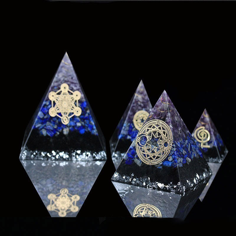 Olivenorma Amethyst Lapis Lazuli Black Tourmaline Metatron's Cube Symbol Orgone Pyramid