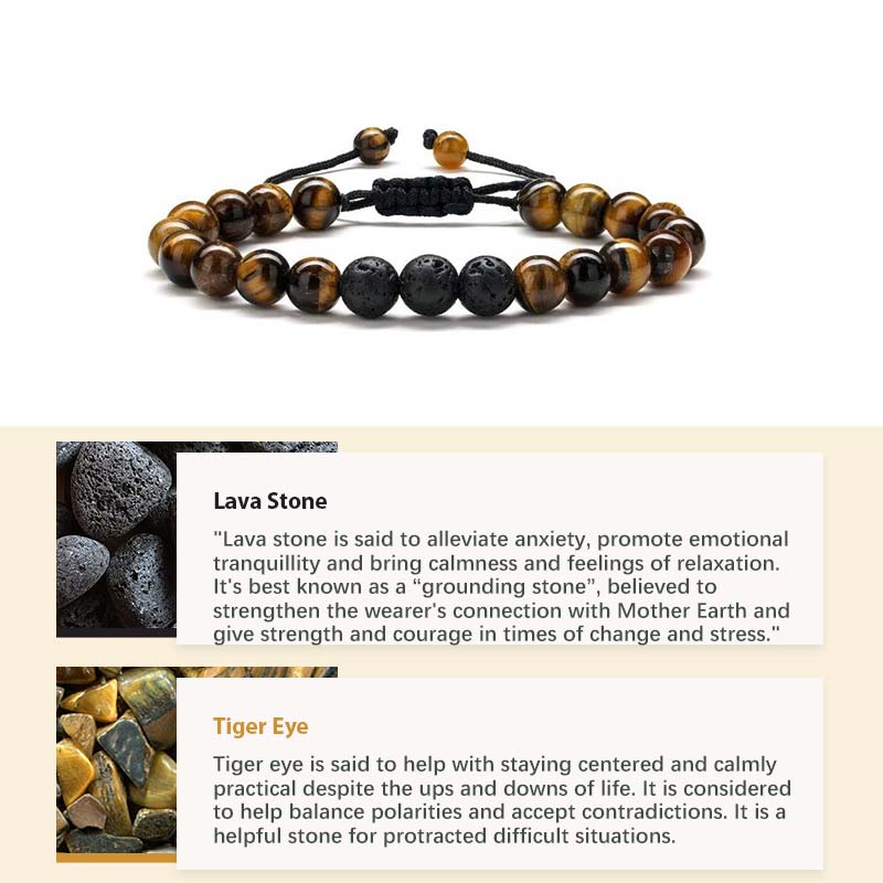 Natural Crystal Stone Healing Bracelet - Tiger Eye&Lava Stone - image 3