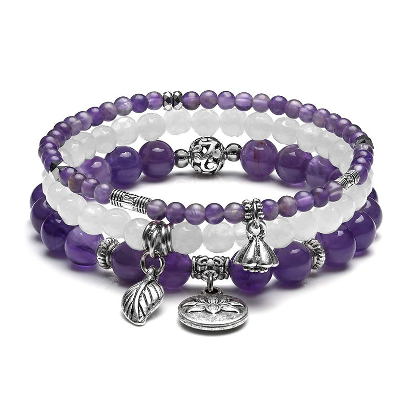 Amethyst Lotus Symbol 3 - Piece Bracelet