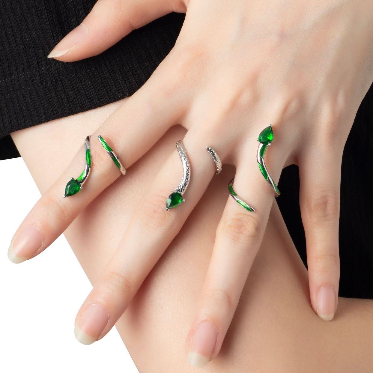 Olivenorma Emerald Snake Knuckle Cuff Ring