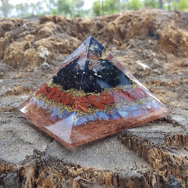 Olivenorma Clear Crystal With Opal Protection Orgone Pyramid