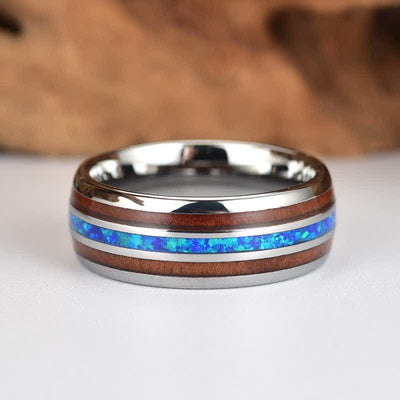 Olivenorma Koa Wood and Abalone Shell Tungsten Carbide Ring - image 8