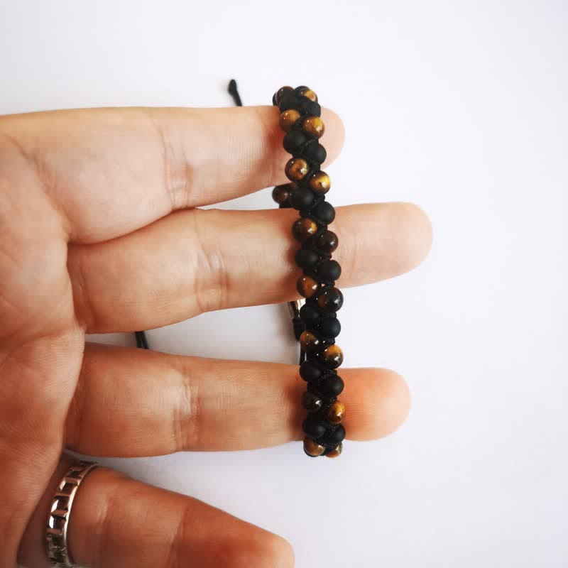 Olivenorma Tiger Eye Black Onyx Beads Braided Bracelet