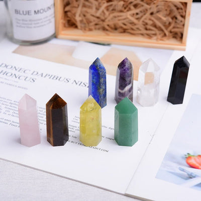 Olivenorma Eight Piece Natural Spire Chakra Crystal Wands Set