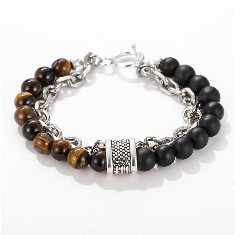 Olivenorma Punk Frosted Stone Combination Geometric Shape Men Bracelet