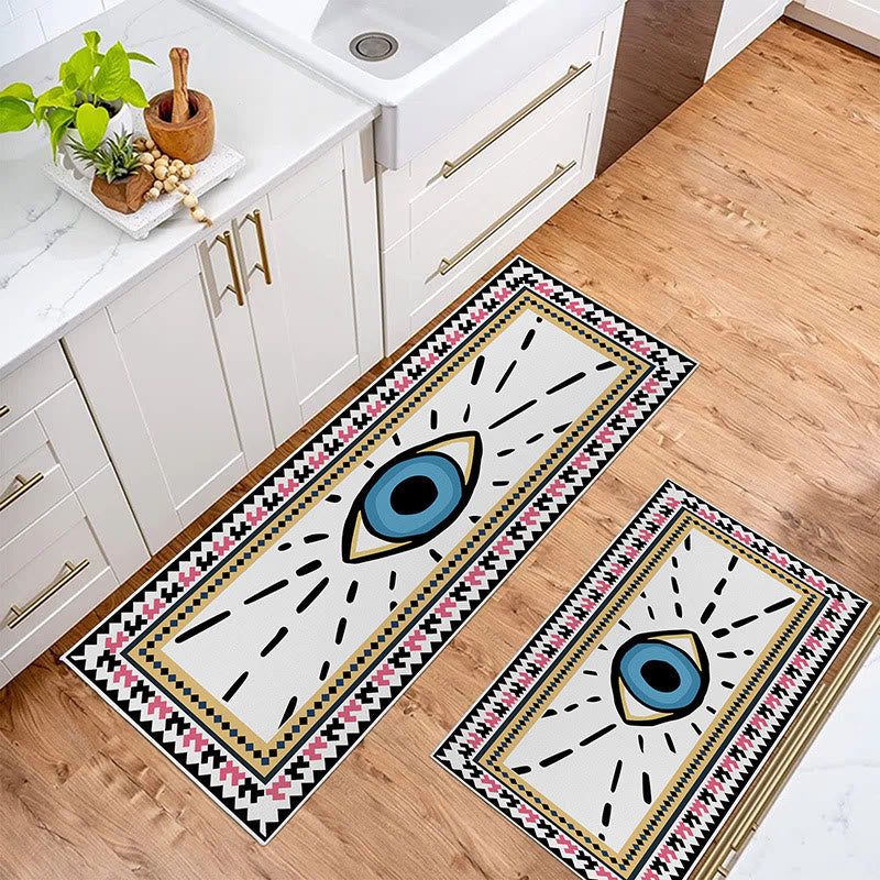 Olivenorma Rectangular White Evil Eye Print Rug Carpet