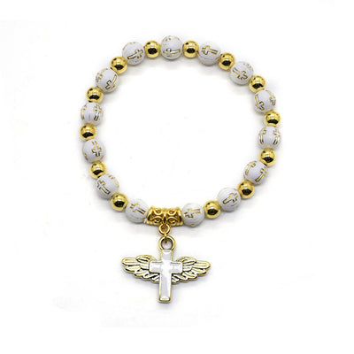 Olivenorma White Jade Cross Beaded Bracelet