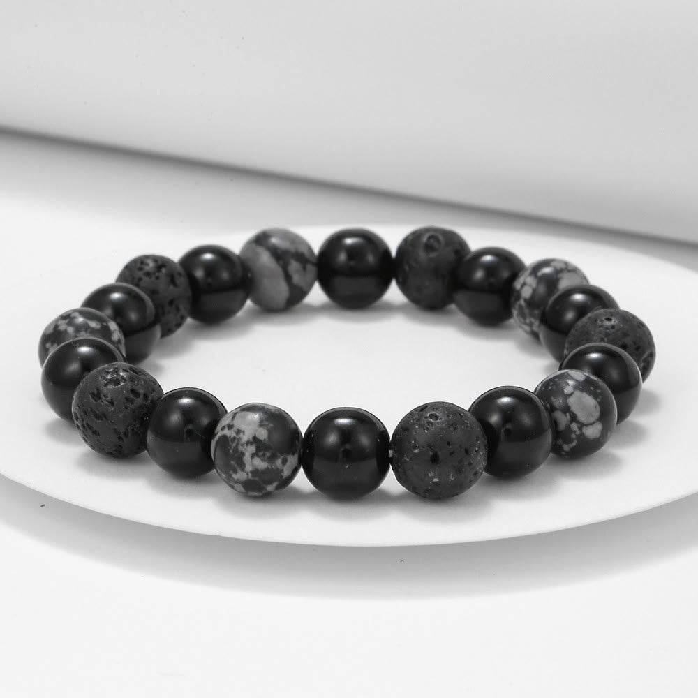 Olivenorma Black Onyx Snowflake Obsidian Lava Stone Beaded Men's Bracelet