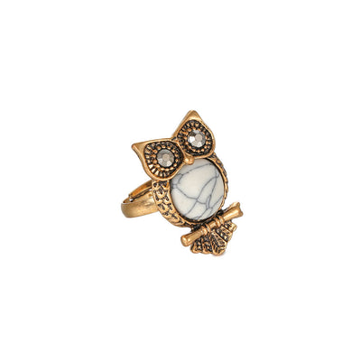 Olivenorma White Turquoise Owl Adjustable Ring