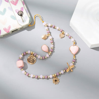 Olivenorma Crystal Pearl Drop Heart Shape Phone Strap - Rose Quartz - image 4