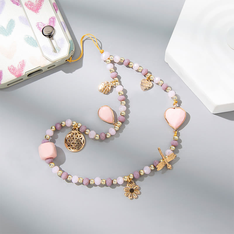 Olivenorma Crystal Pearl Drop Heart Shape Phone Strap - Rose Quartz - image 5