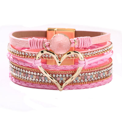 Olivenorma Bohemia Leather Wrap Hollow Heart Bracelet