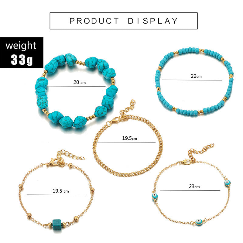 Olivenorma Irregular Turquoise Alloy Five Layer Beach Anklet