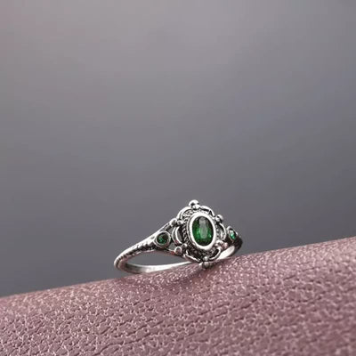 Olivenorma Natural Oval Emerald Engraved Ring