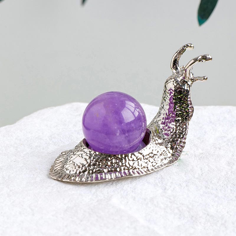 Olivenorma Natural Crystal Ball Holder Small Snail Gemstone Decoration - Amethyst - Silver - image 2
