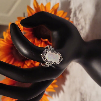 Olivenorma Square White Opal Antique Silver Ring - image 6