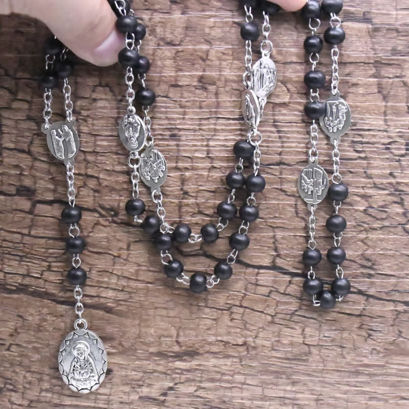 Olivenorma Madonna Black Onyx Rosary Necklace