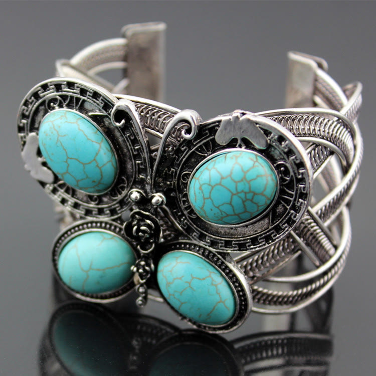 Olivenorma Large Turquoise Stone Butterfly Cuff Bracelet