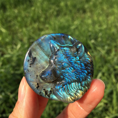 Olivenorma Natural Labradorite Wlof Totem Gemstone Decoration