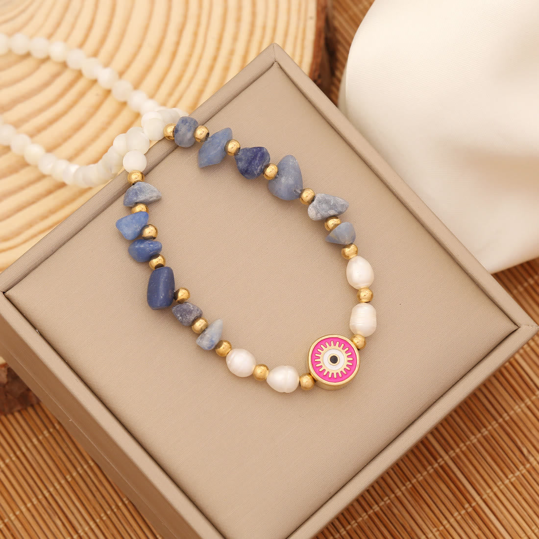 Olivenorma Natural Moonstone Pearl Evil Eye Necklace